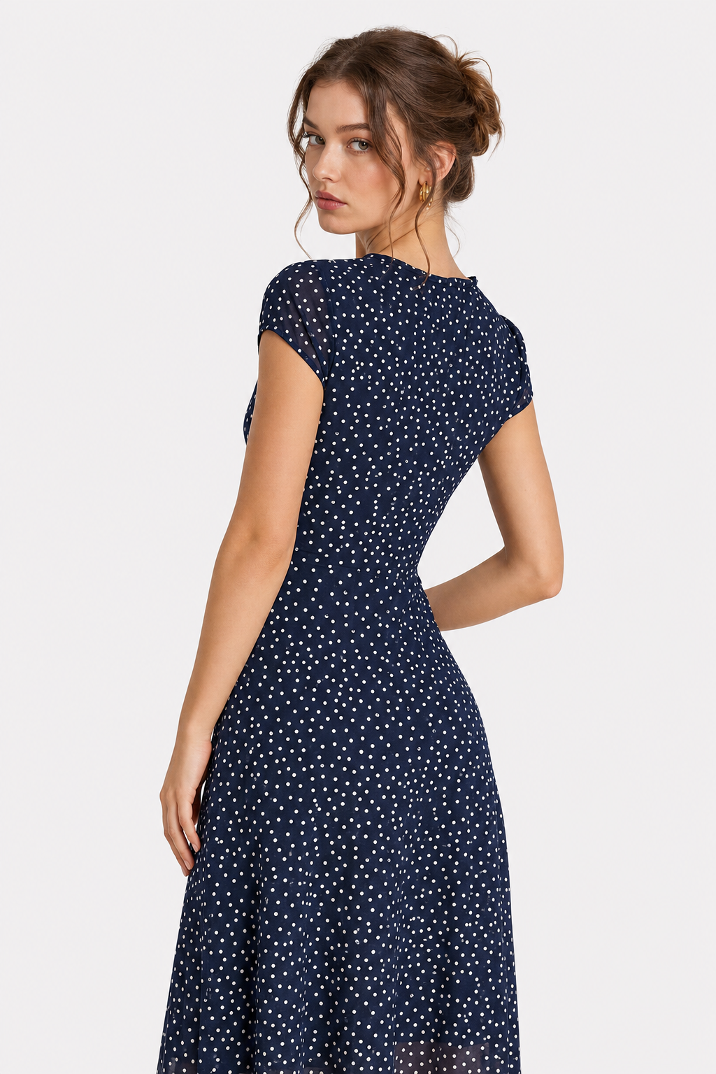 Navy Polka Dot Wrap Midi Dress - view 5
