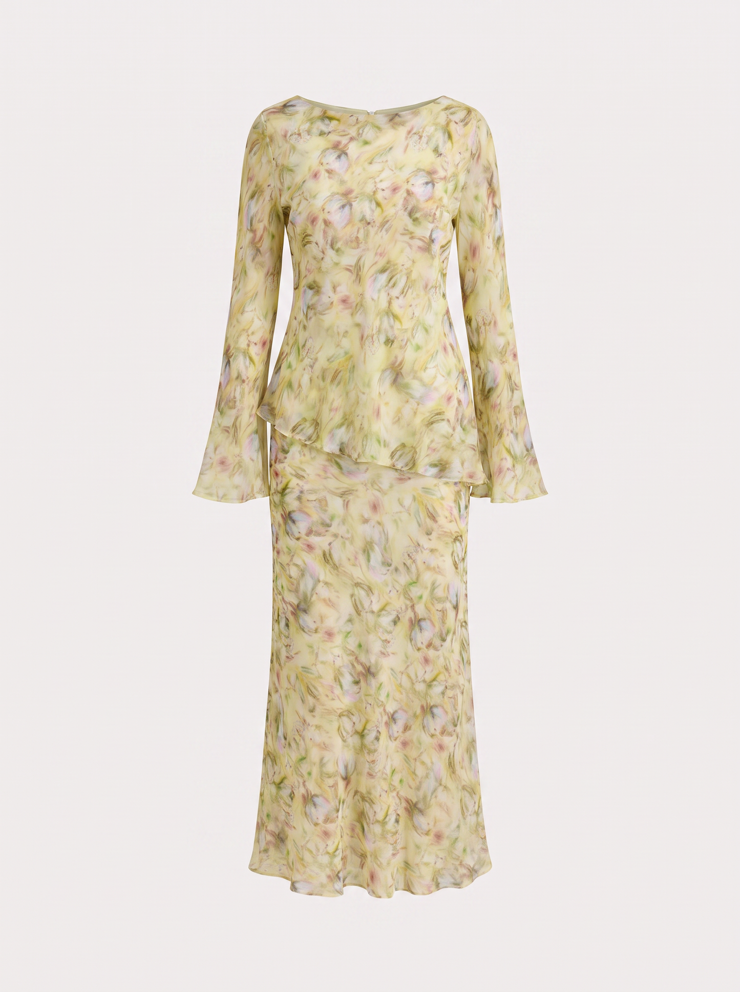 Yellow Floral Chiffon Top and Maxi Skirt Set