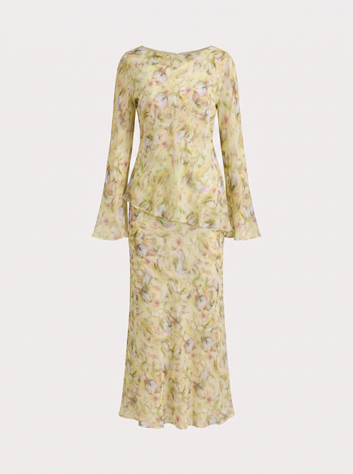 Yellow Floral Chiffon Top and Maxi Skirt Set