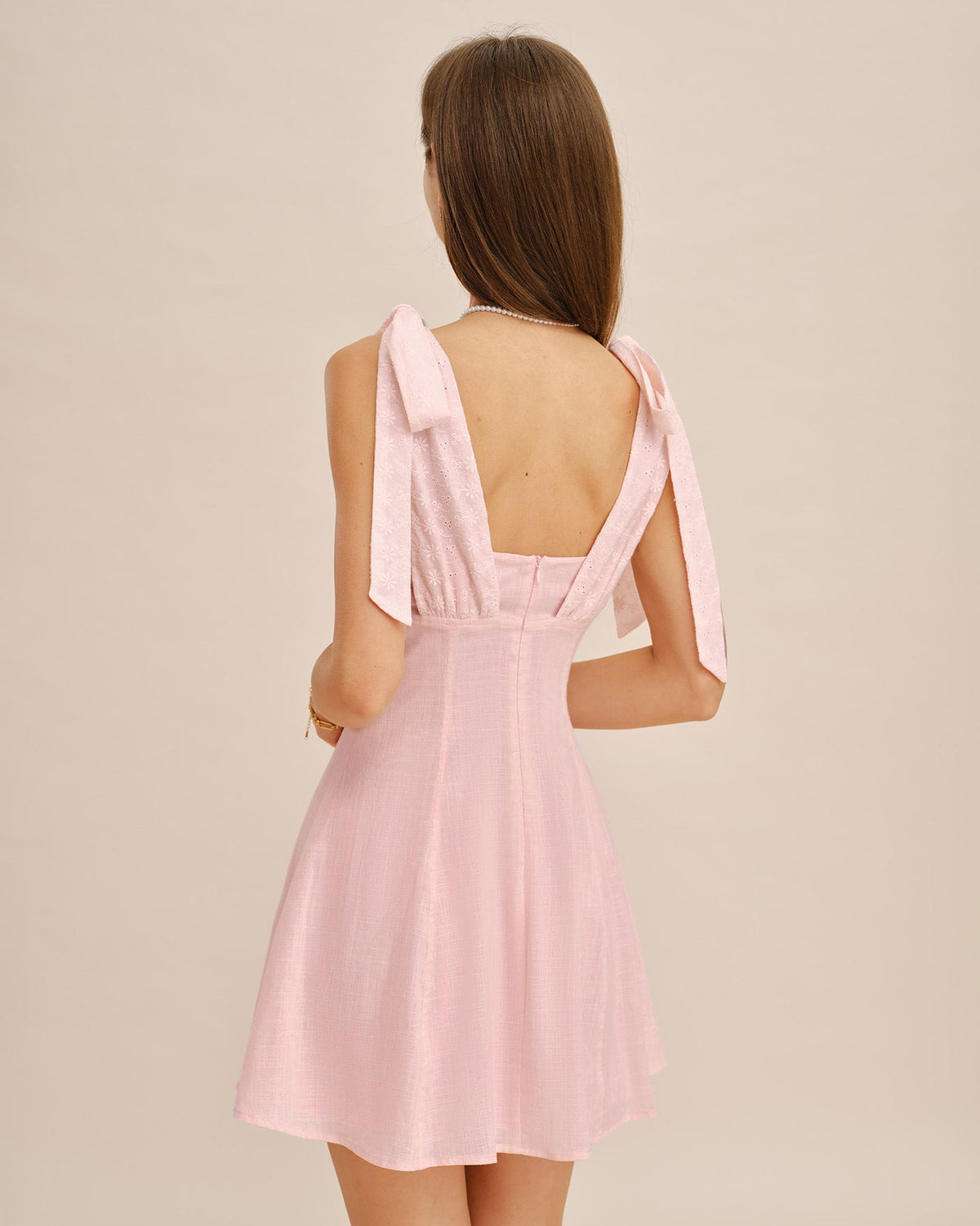 Pink Embroidered Cotton Mini Dress - view 3