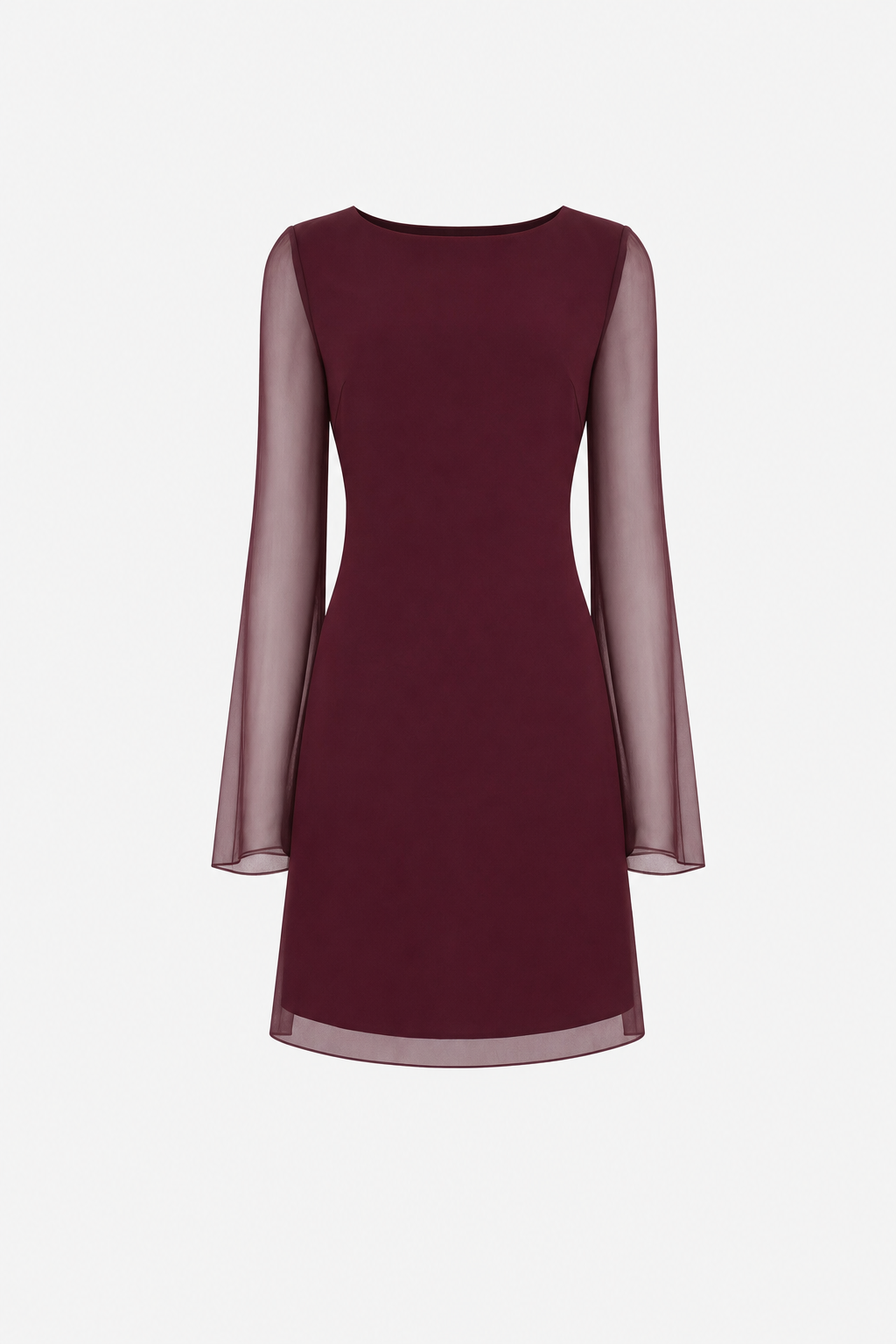 Boat Neck Mesh Mini Dress in Wine Red