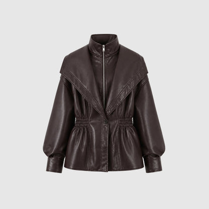 Notch Lapel Leather Moto Jacket - view 8