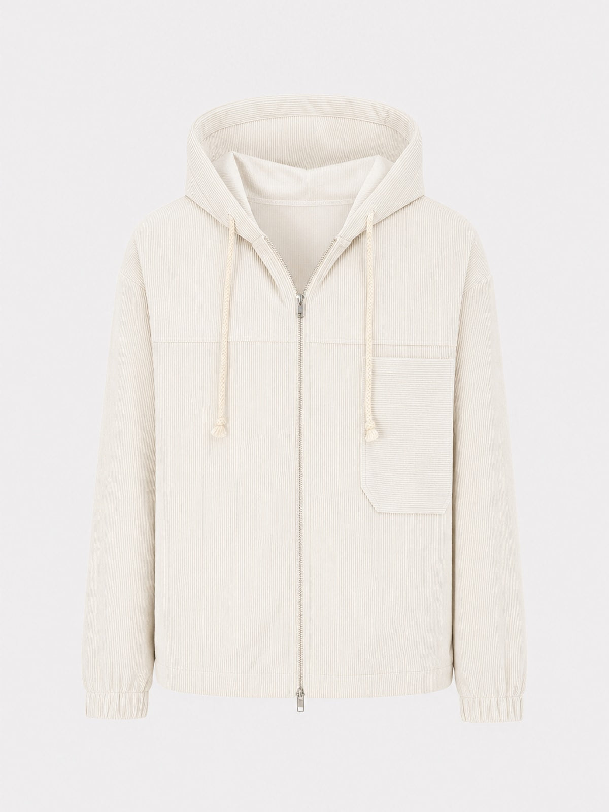 Corduroy Zip-Up Hooded Jacket with Relaxed Fit - 1
