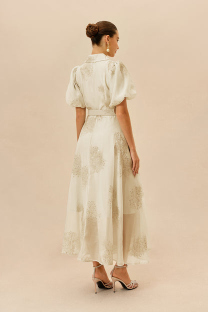 Apricot embroidered maxi shirt dress with belt - view 4