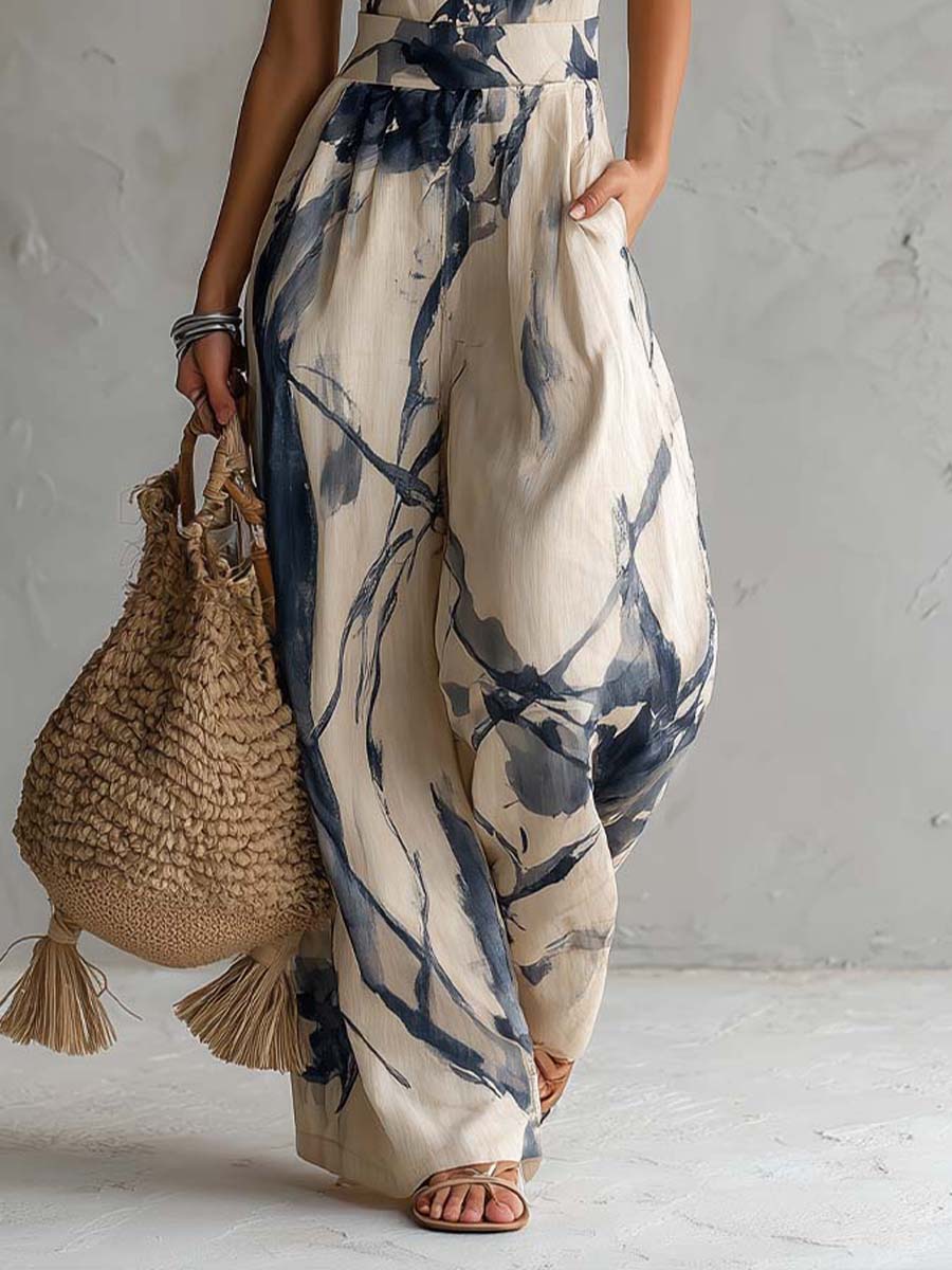 Blue wide-leg halter jumpsuit - view 6