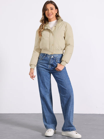 Padded Cropped Bomber Jacket With Stand Collar - view 28