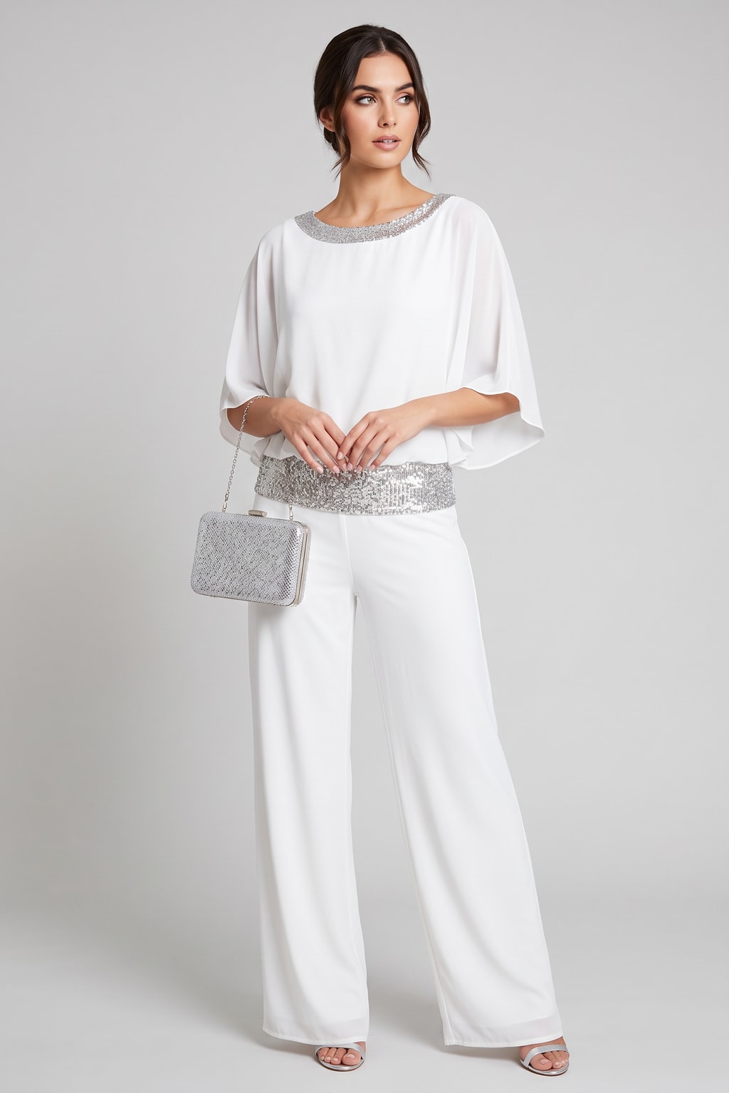 Elegant Polyester Two Piece Set With Wide-Leg Pants - 8