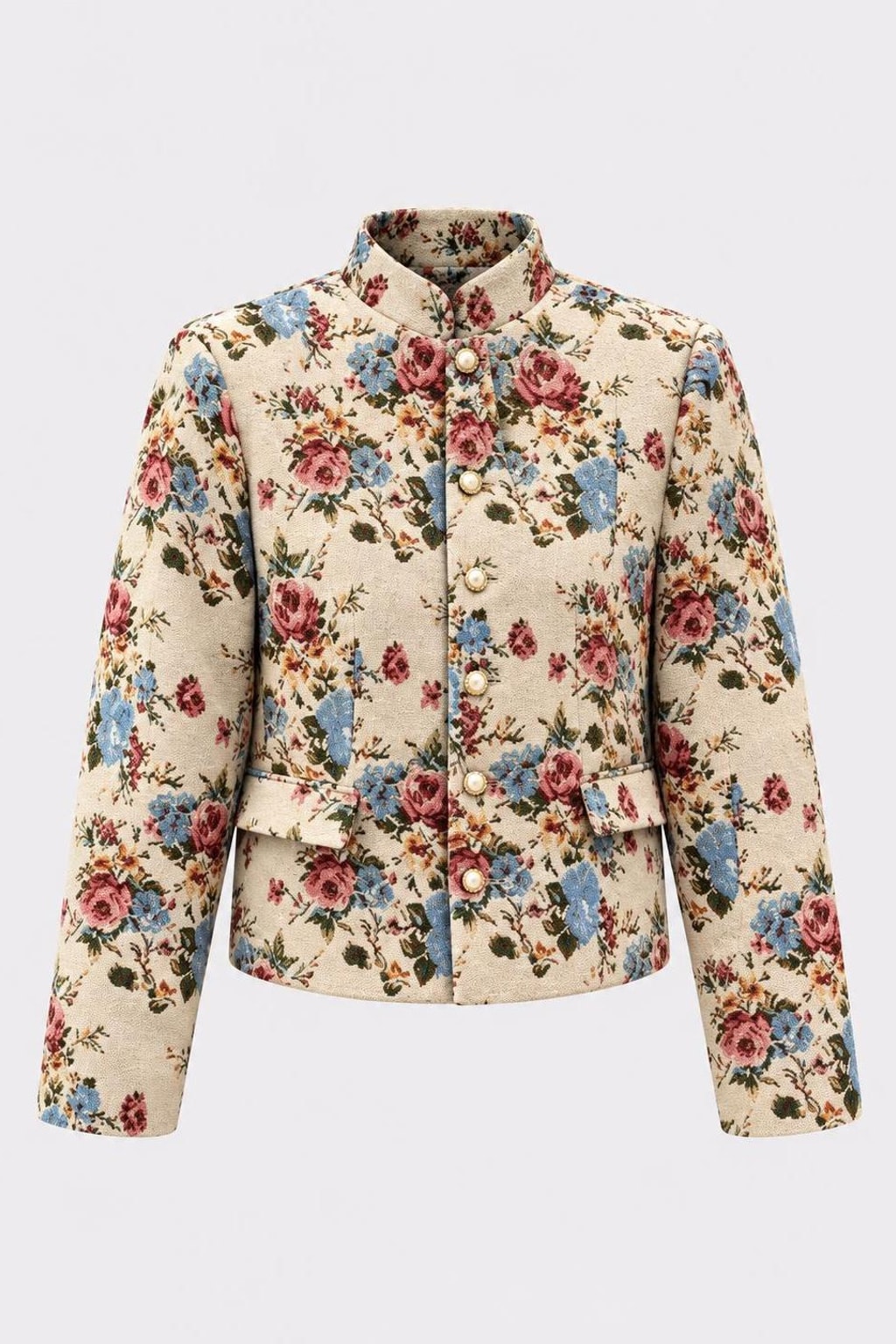 Polyester Floral Cropped Jacket - 1
