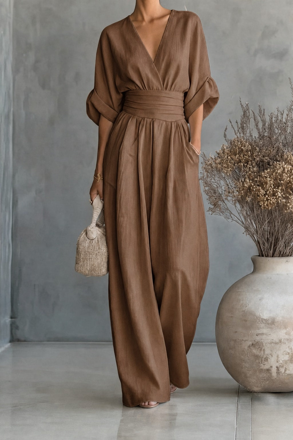 Women's Wide-Leg V-Neck Jumpsuit - 15