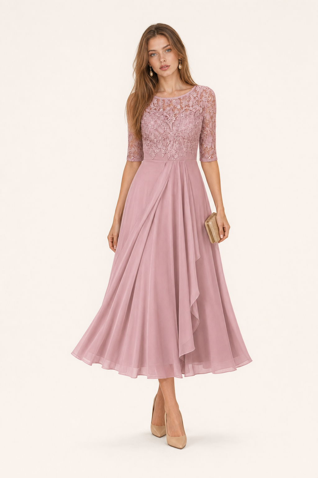 Sheer Sleeve Lace Midi Dress - view 3