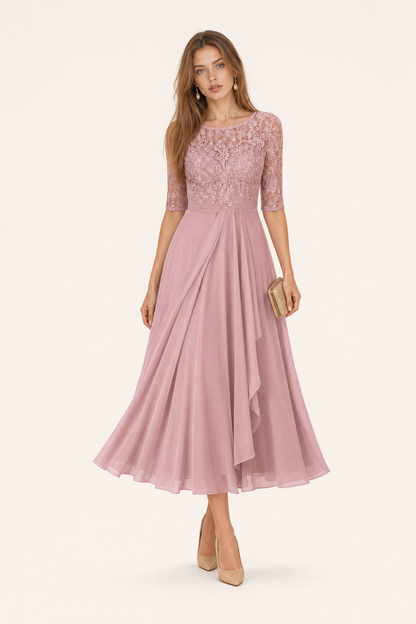 Sheer Sleeve Lace Midi Dress - view 3