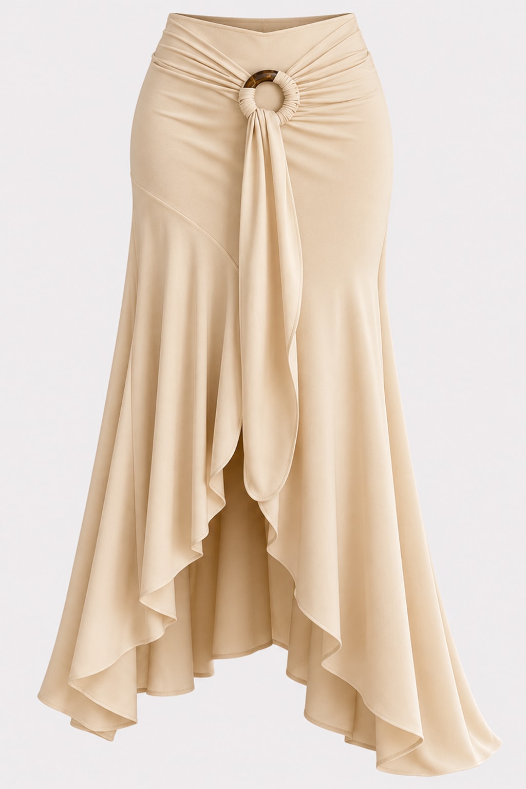 Polyester Asymmetric Midi Skirt With O-Ring Tie - 1