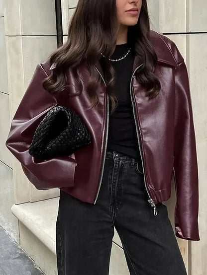 Oversized Cropped Faux Leather Jacket - view 2