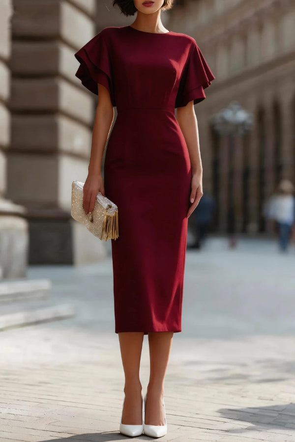 Ruffle Sleeve Slim Fit Midi Dress - view 3