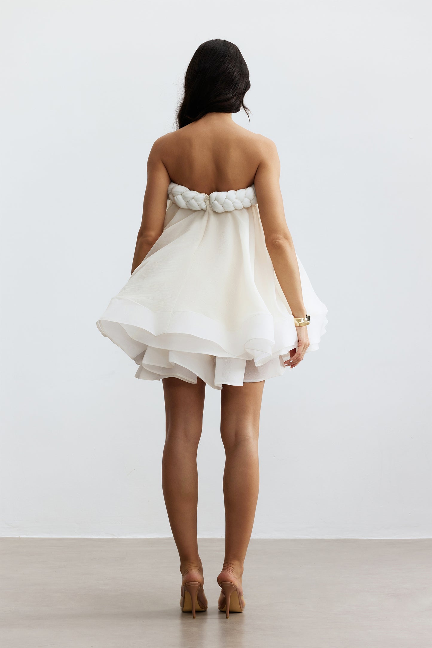 White twisted neckline layered mini dress - view 4
