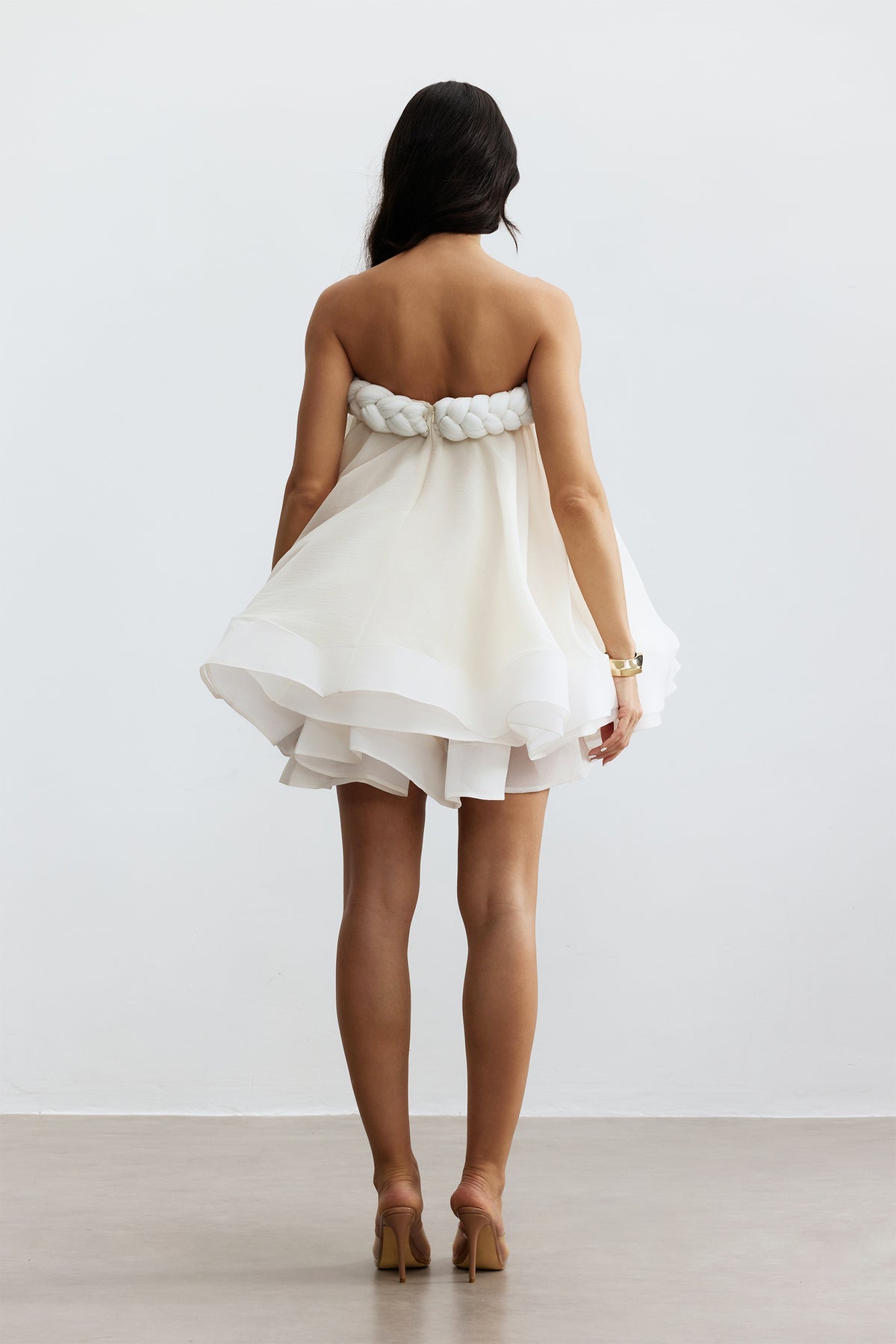 White twisted neckline layered mini dress - view 4