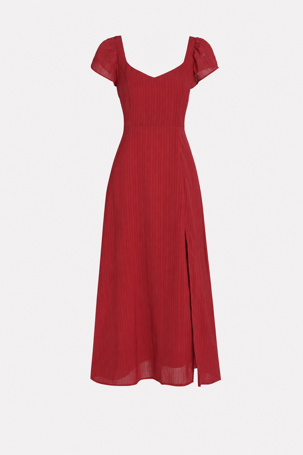 Red sweetheart neck jacquard maxi dress with side slit - view 5