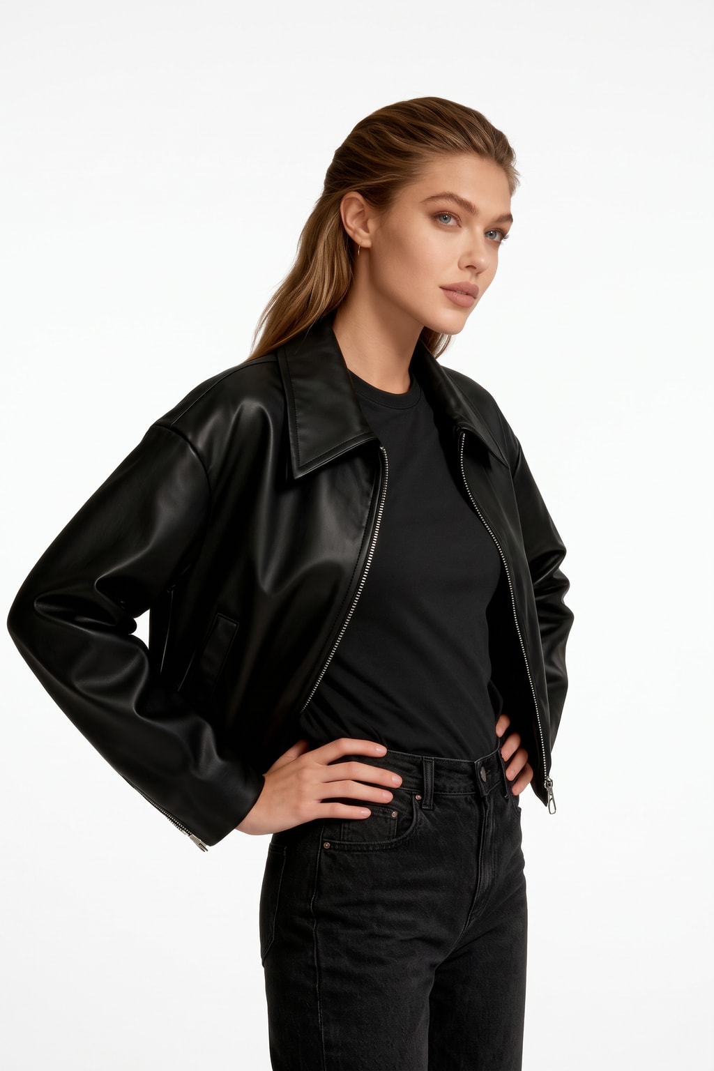 Elegant Leather Jacket Oversized Cropped Fit - 3