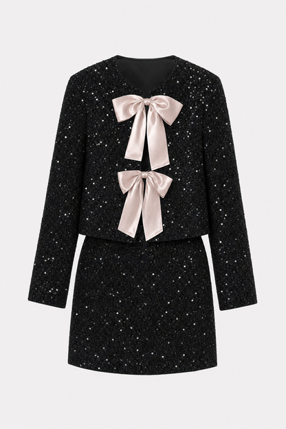 Sequin jacket and skirt set with bow detail - view 6