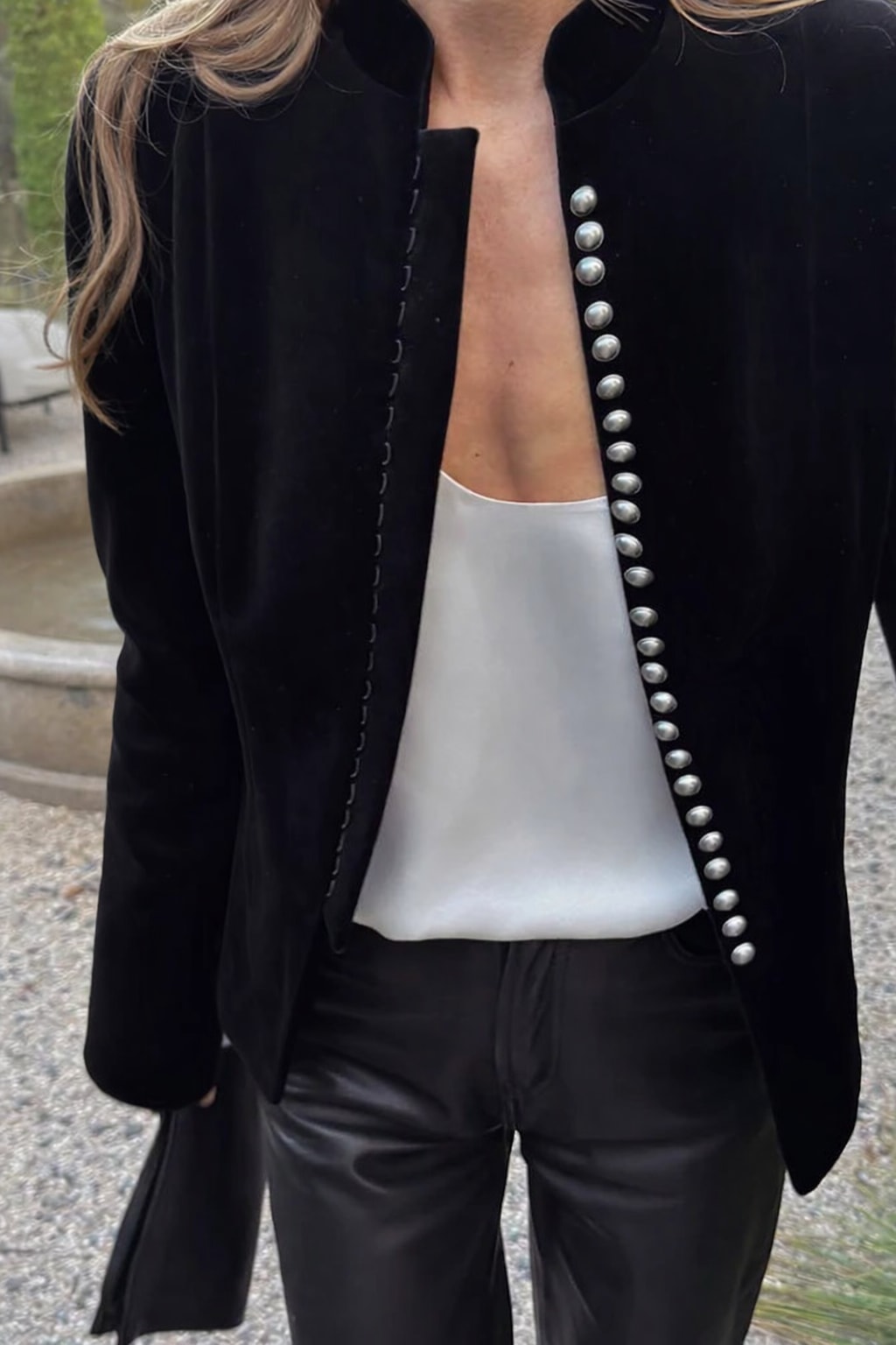 Velvet Women's Jacket With Stand Collar And Waist Cinching - 7