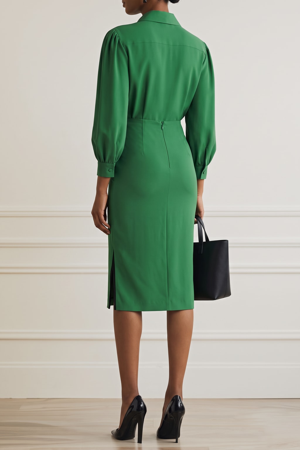 Polyester Ruched Shirt-Collar Two-Piece Skirt Set - 3