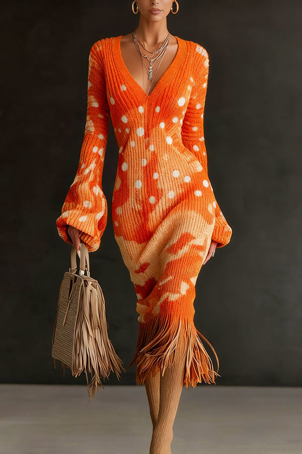 V-Neck Tassel Hem Midi Dress - view 3