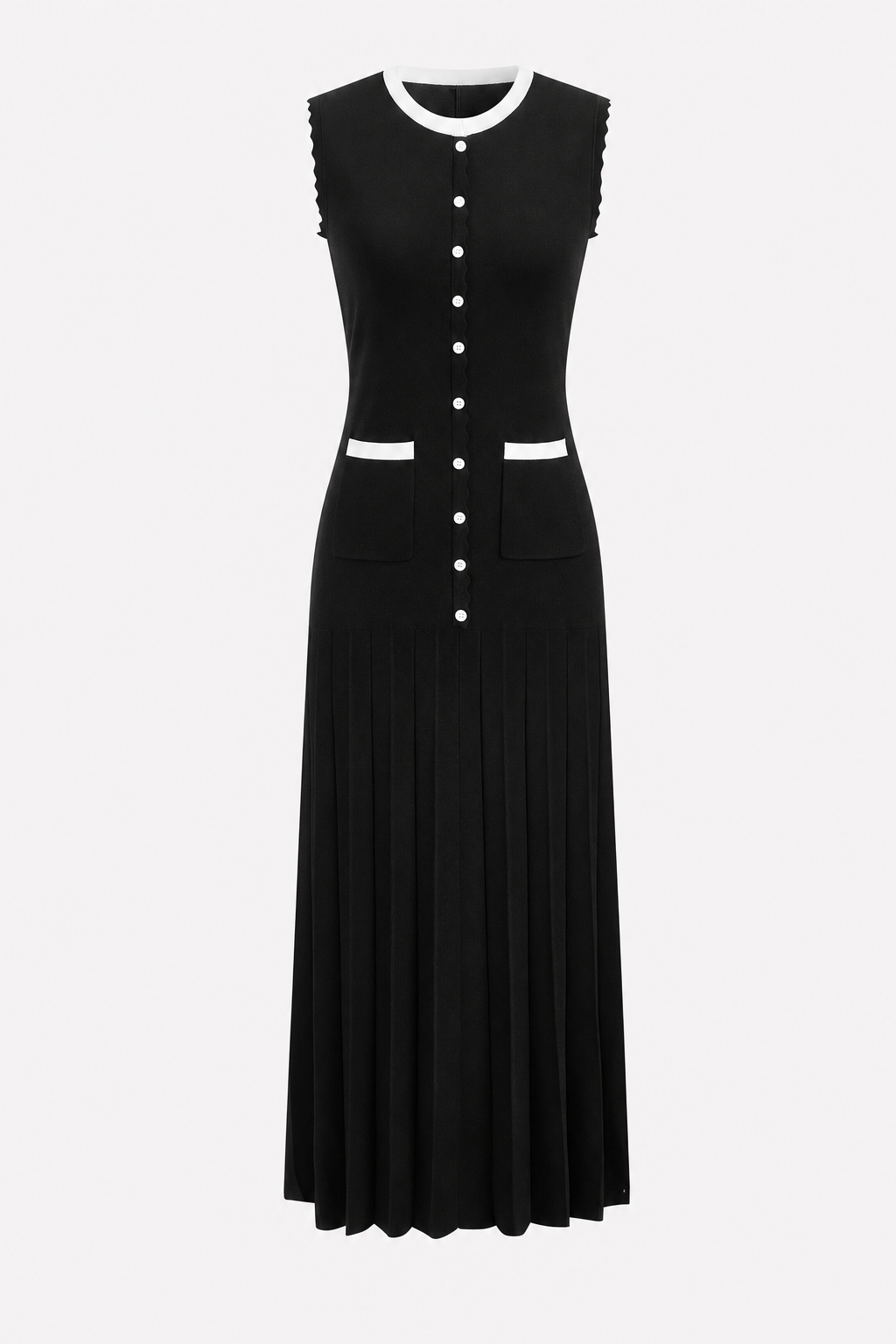 Scalloped Hem Pleated Knit Maxi Dress