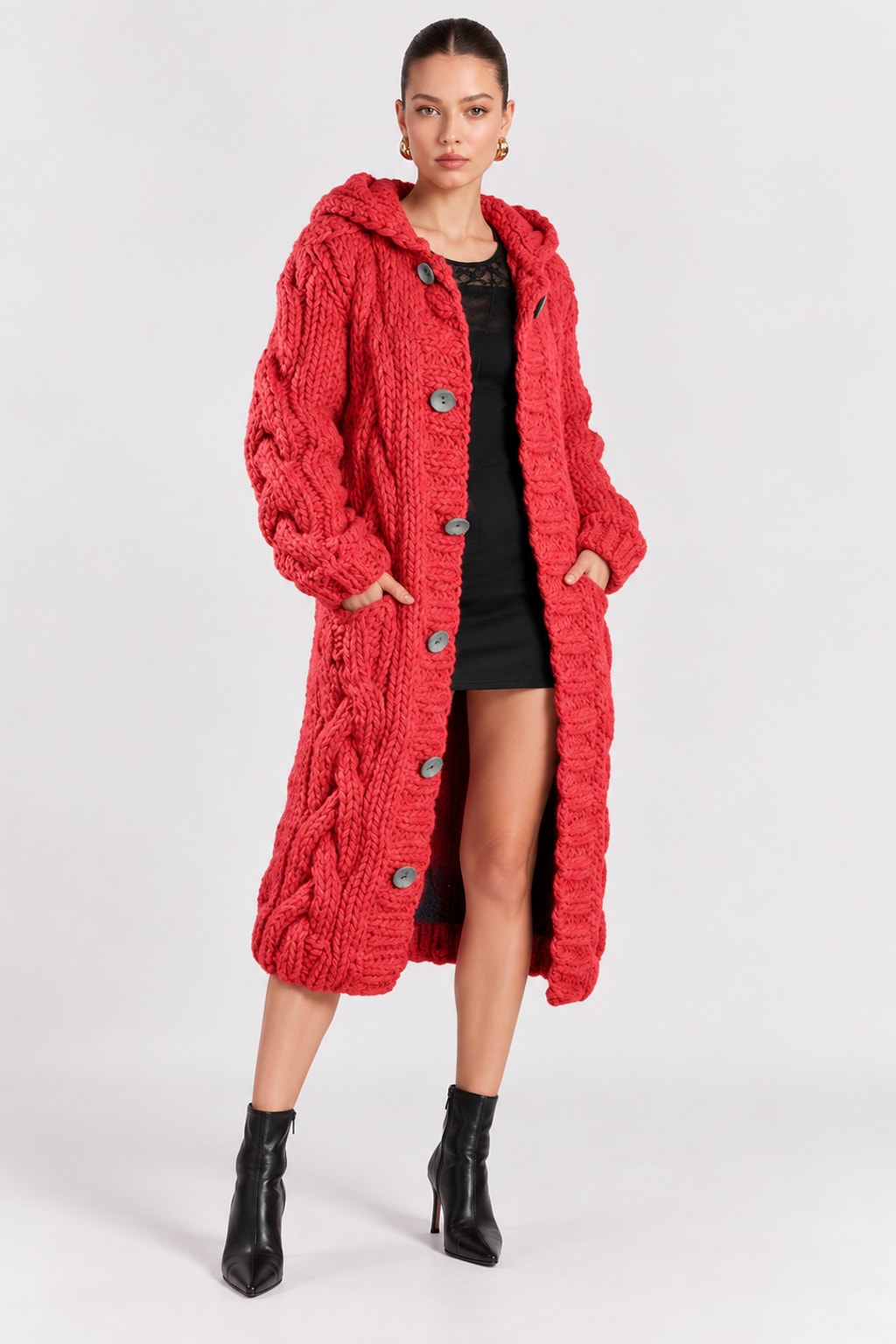 Knit Cardigan Jumper Jacket Open Front - 2