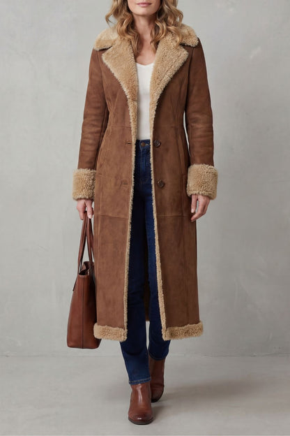 Brown Shearling Lined Longline Coat - view 2