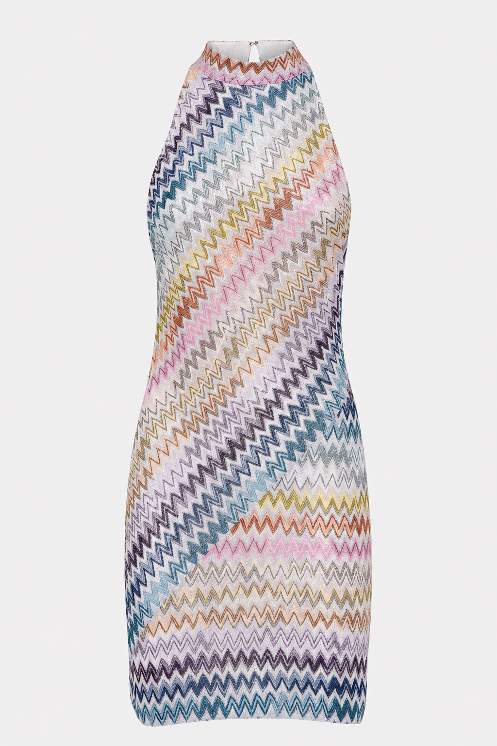 Zigzag Knit High-Neck Mini Dress