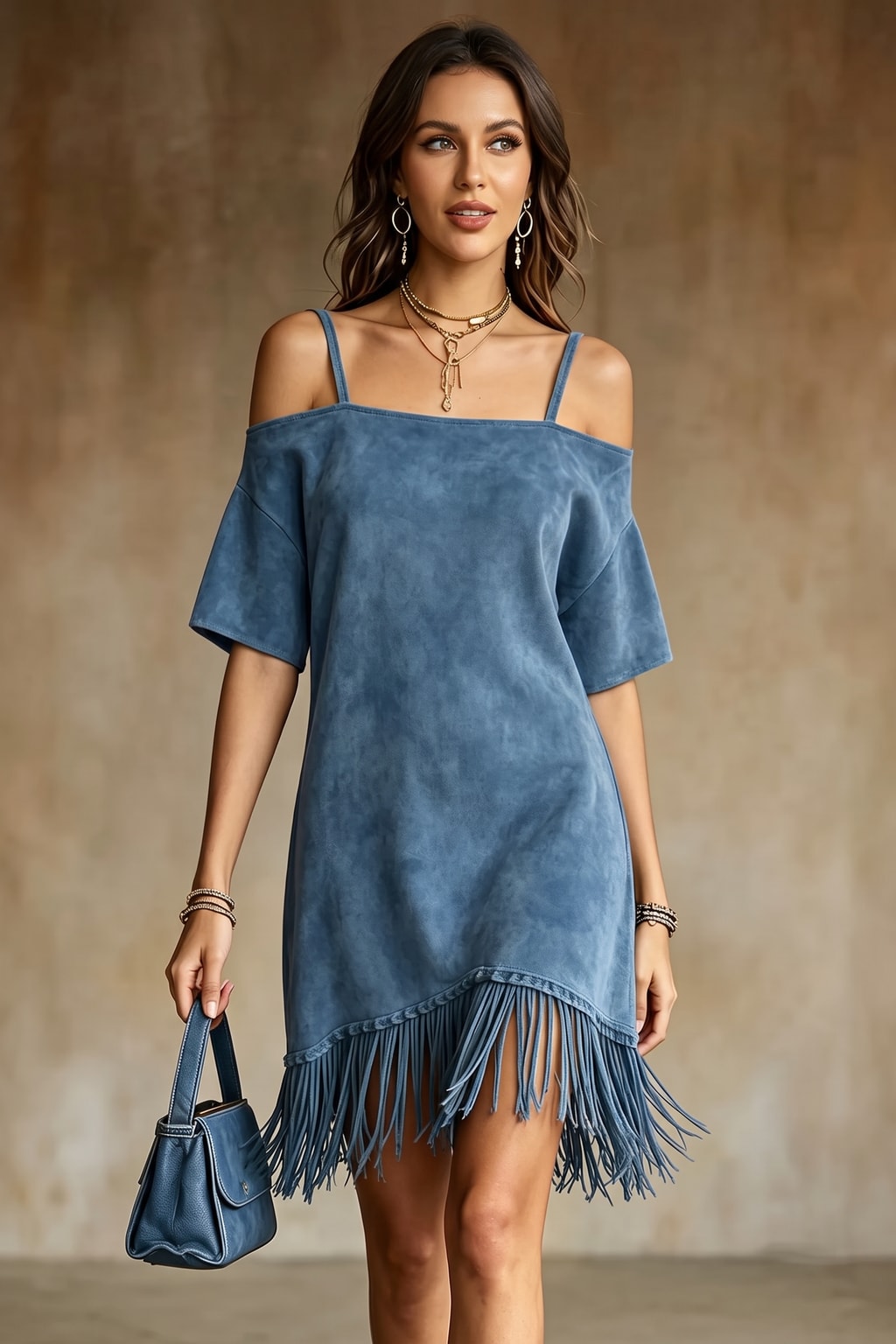 Polyester Fringe Off-Shoulder Mini Dress - 5