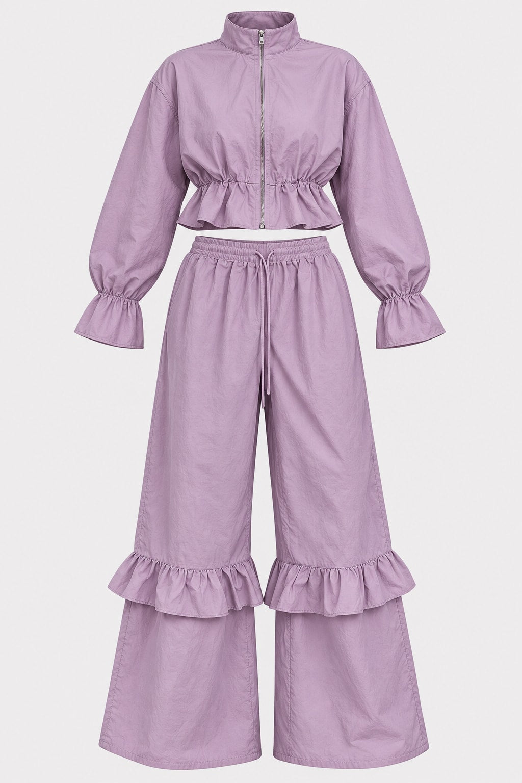 Polyester Pants Set Zipper Flare Hem Casual - 1