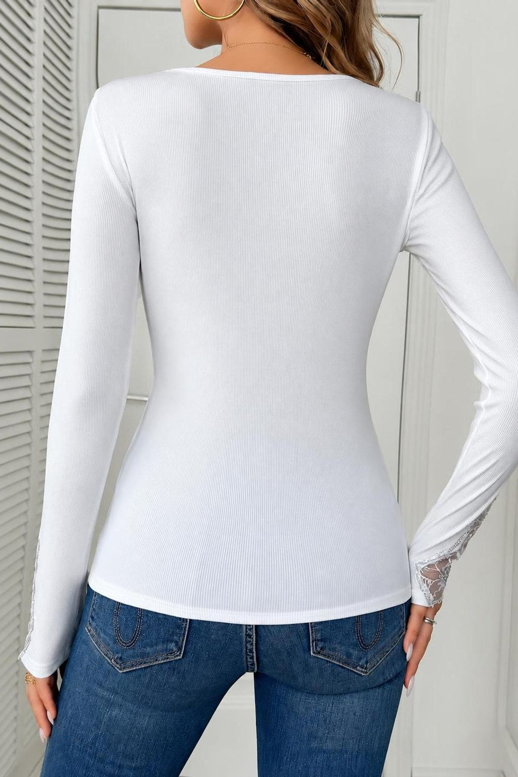 Polyester Rhinestone Skinny Long Sleeve T-Shirt - 3