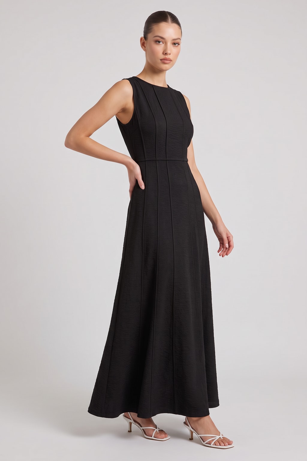 Woven Sleeveless Maxi Dress With Boat Neckline - 8