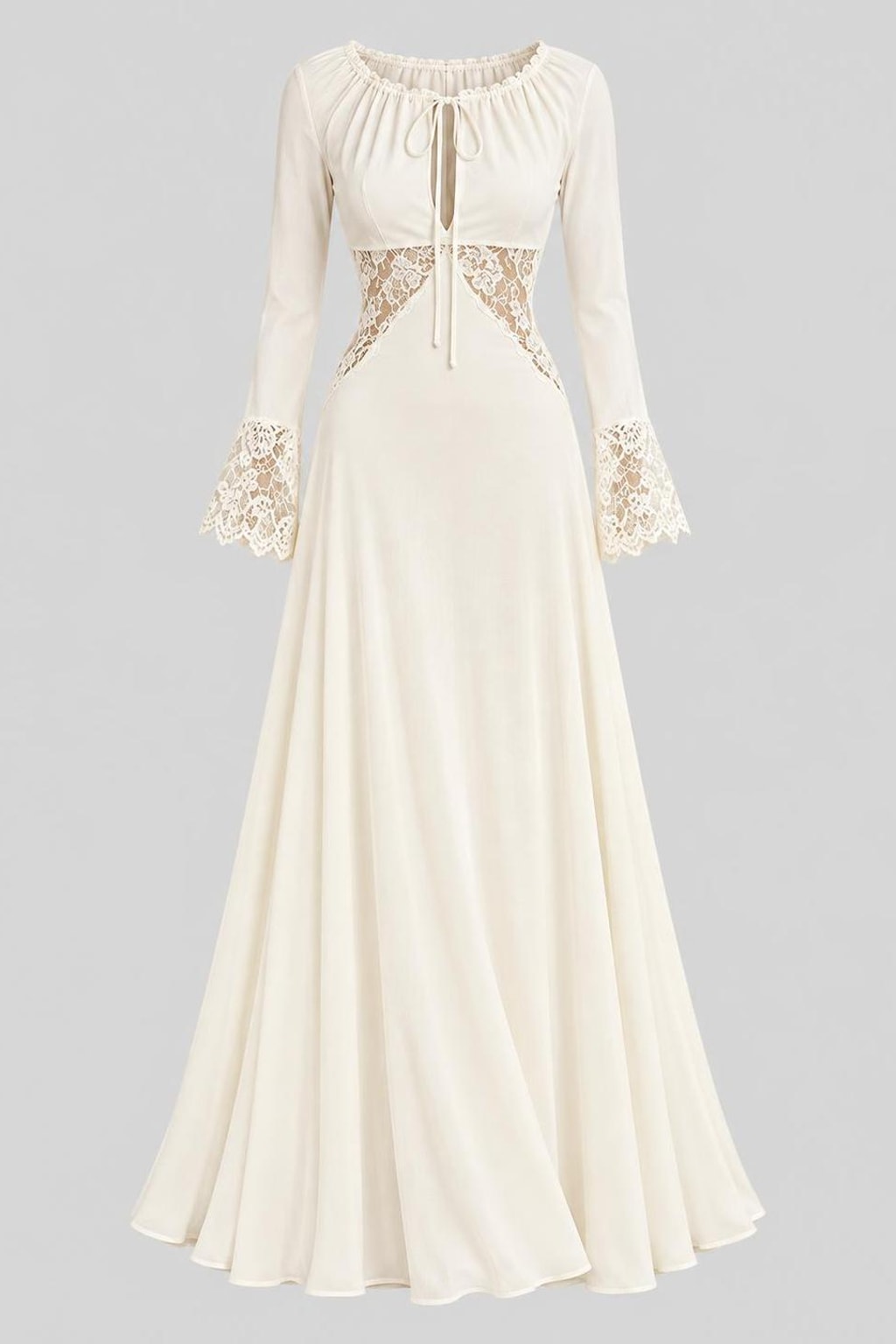 Polyester Maxi Dress With Lace Patchwork - 1