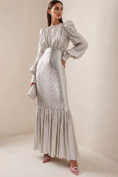Silver Maxi Dress Puff Sleeve - 4