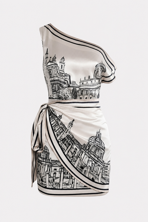 Satin one-shoulder asymmetrical midi dress