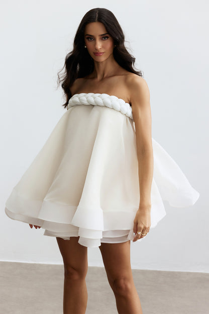 White twisted neckline layered mini dress - view 3