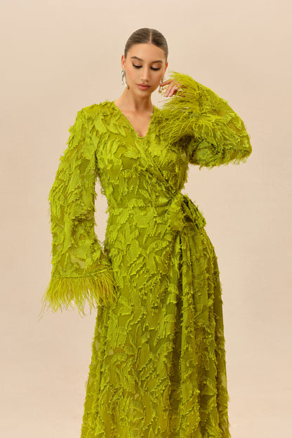 Leaf Applique Wrap Maxi Dress With Slip - view 3
