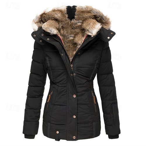 Padded Hooded Winter Jacket With Fur Trim
