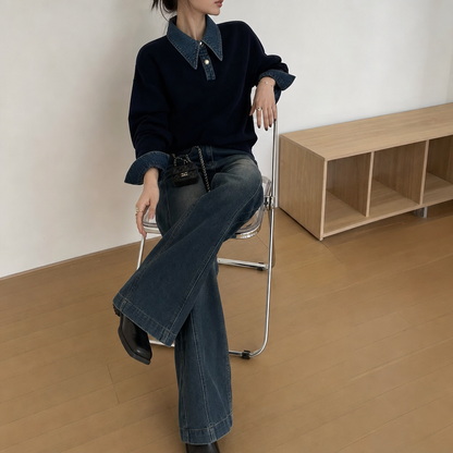 Panel Lapel Relaxed Knit Sweater - view 4