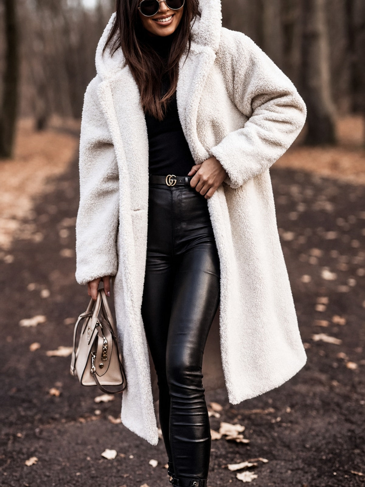Women's Long Teddy Wool Coat With Hood Cozy Winter Warmth - 9