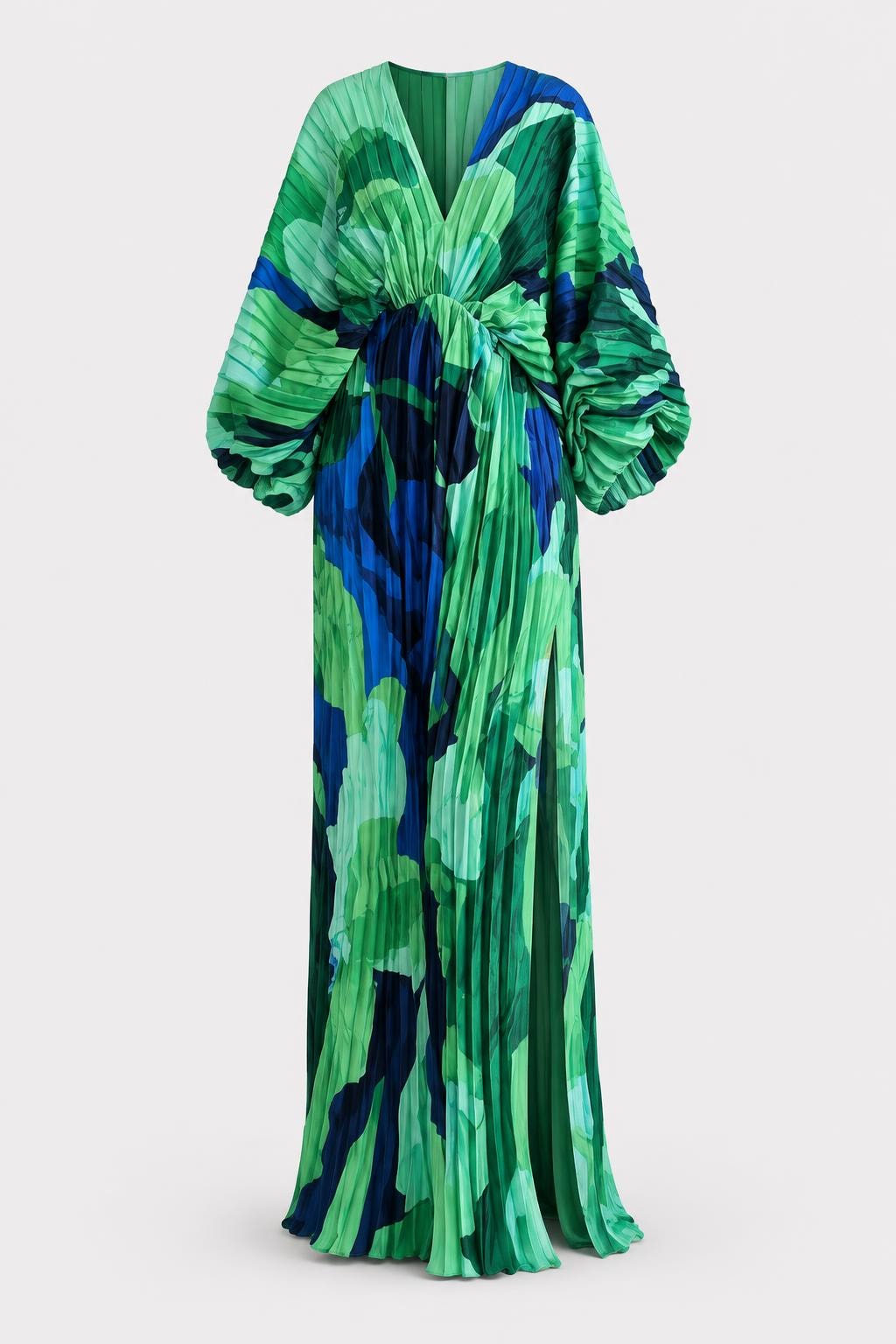 Pleated V-Neck Maxi Dress - 1