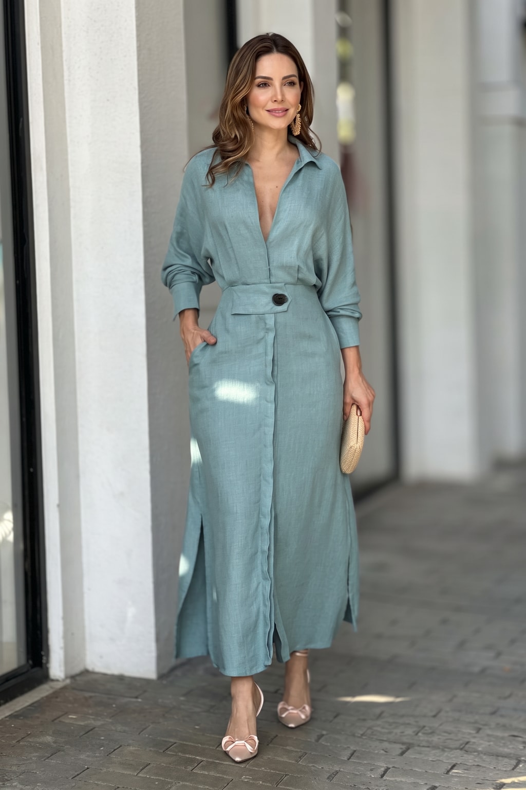 Tied-Waist Shirt Maxi Dress - 2