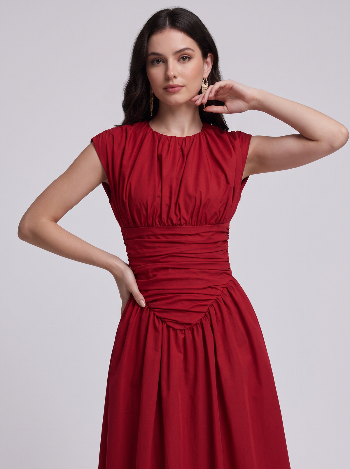 Ruched Maxi Dress in Red - view 3