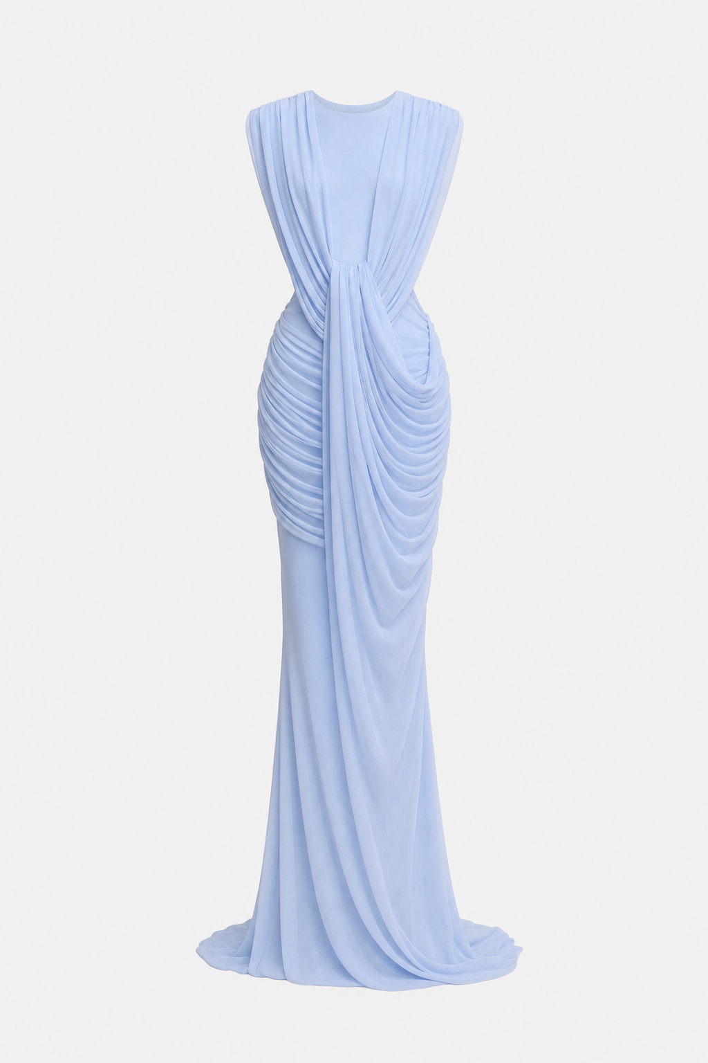 Blue Deep V Jersey Maxi Dress with Train