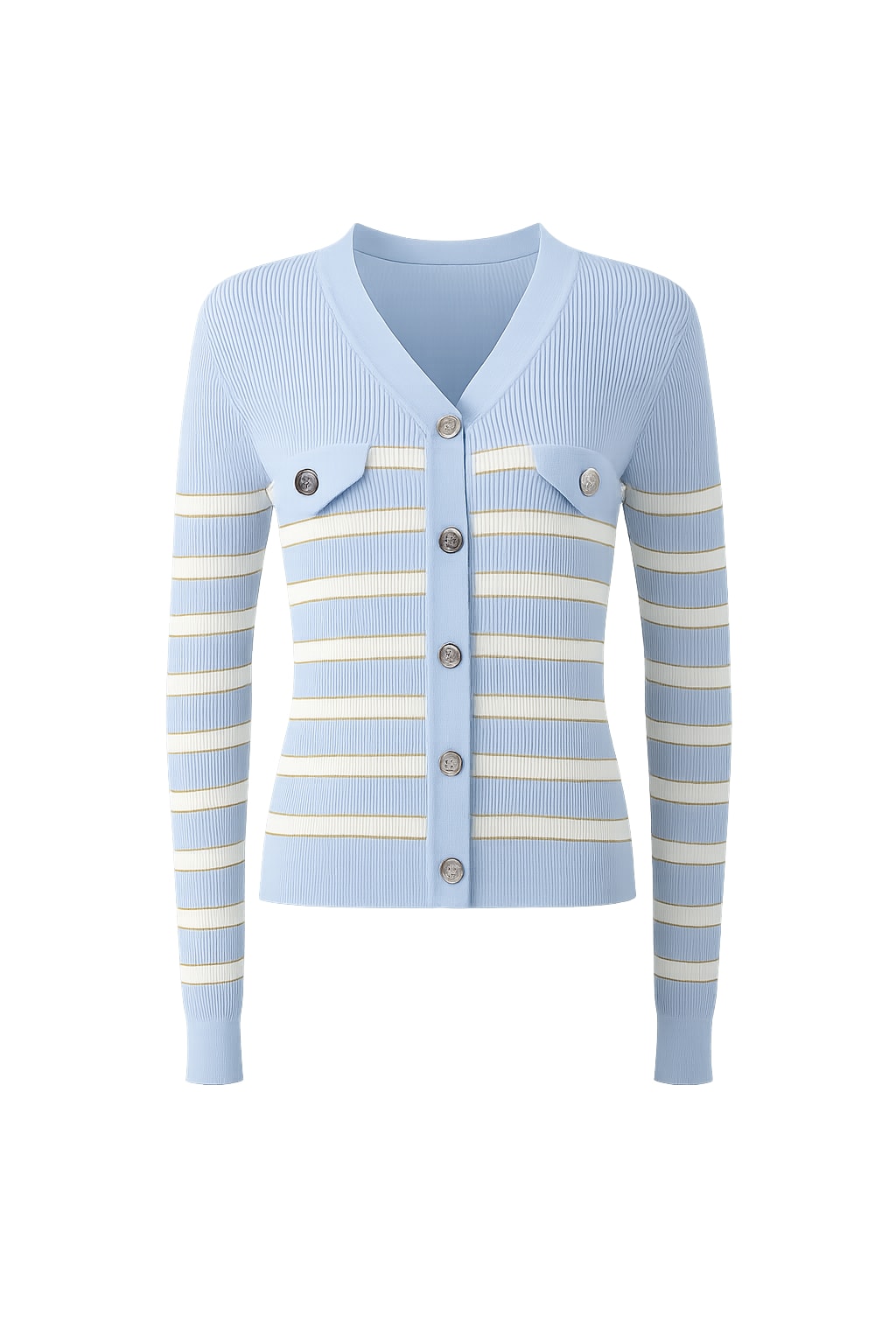 Knit Open Cardigan Sweater With Slim V-Neck - 1