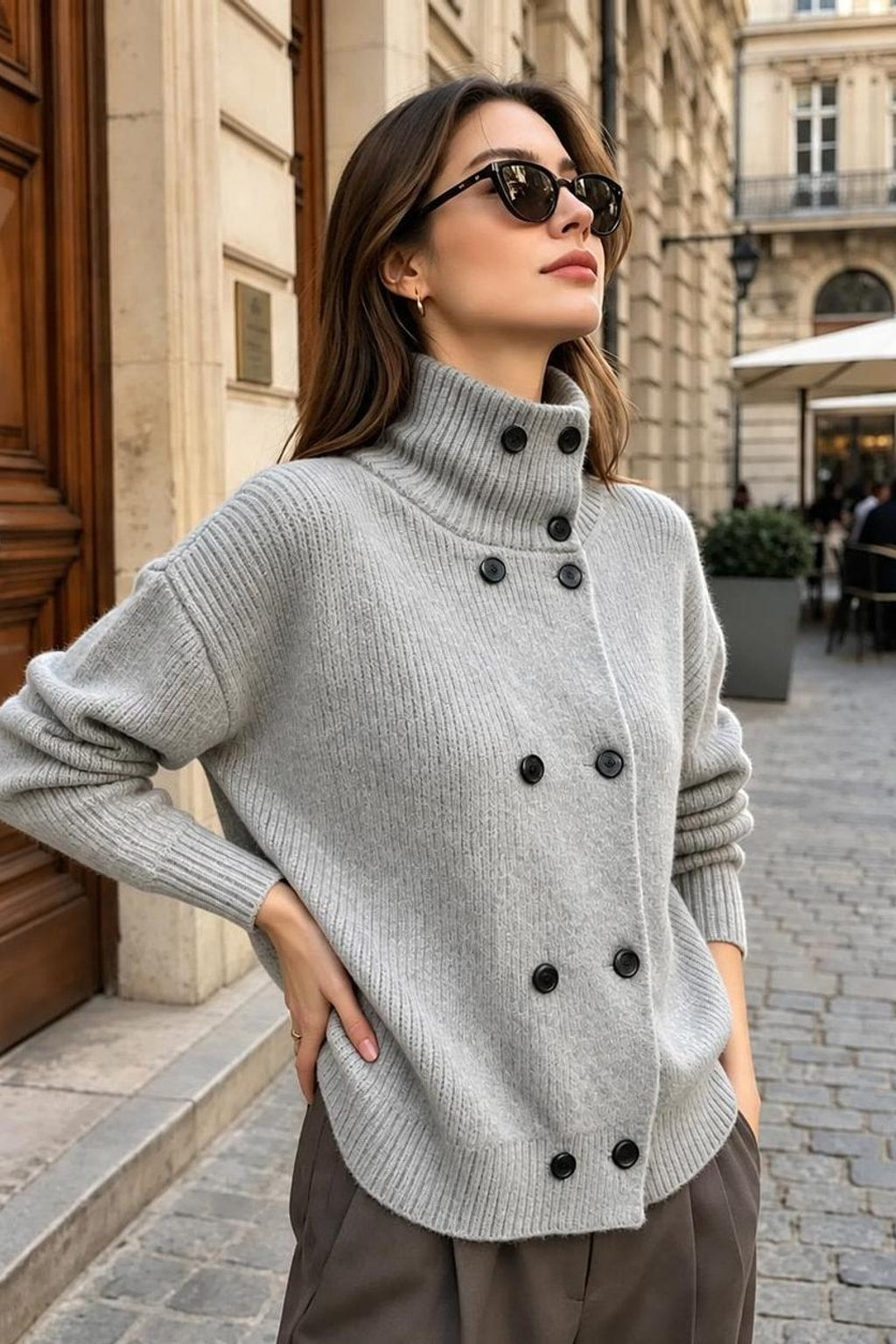 Knit Turtleneck Double-Breasted Cardigan Sweater - 4