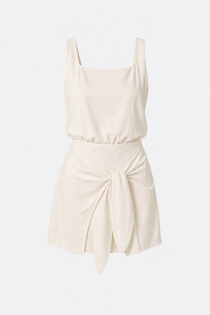 Linen Blend Top and Tie-Waist Skirt Set