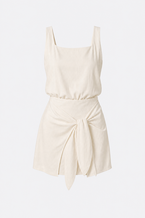Linen Blend Top and Tie-Waist Skirt Set